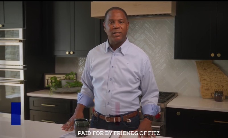 A still from a campaign ad Fitz Johnson recorded in his Cobb County home. 